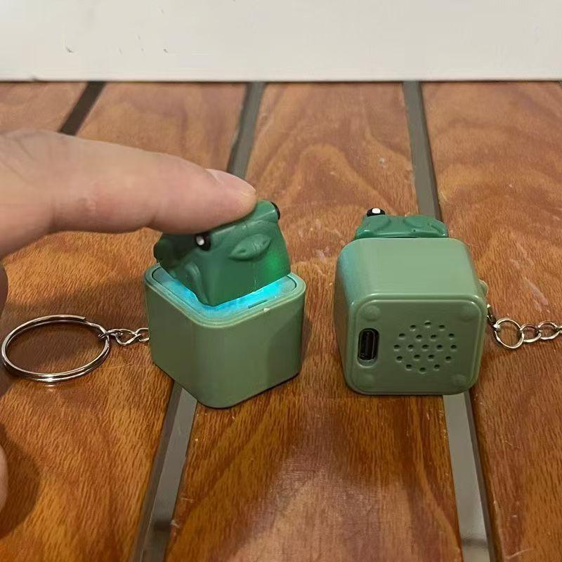 Funny Croaking Frog Duck Keychain Rechargeable Keyboard Fidget Clicker Sound Keyring With LED Light For Stress Relief