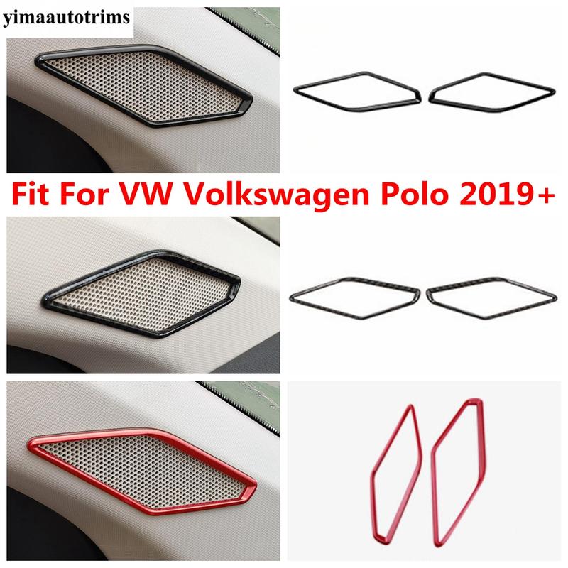 For VW Volkswagen Polo - Car Dashboard A Pillar Speaker Audio Frame Cover Kit Trim Carbon Fiber / Red Accessories