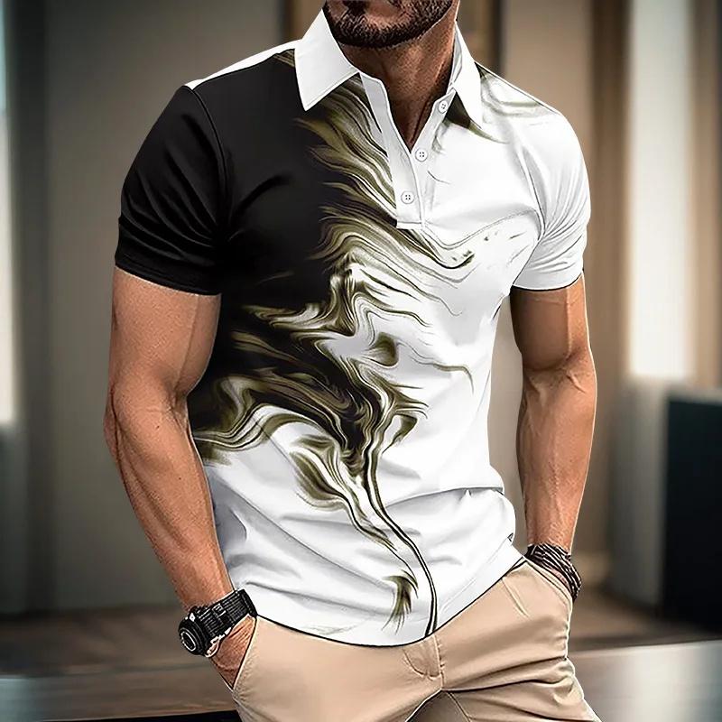 

Pattern T-shirt Summer casual loose street collar top button short sleeved T-shirt S