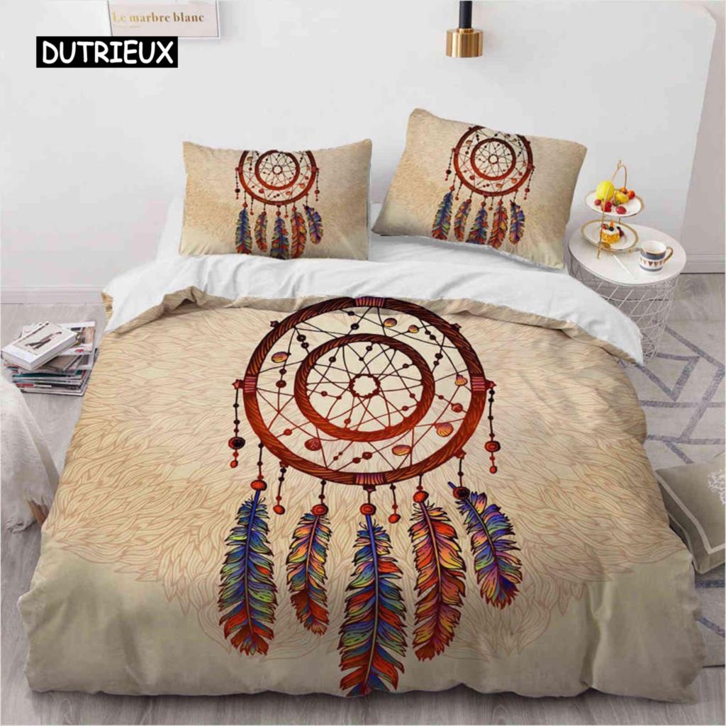 Düş Kapanı Nevresim Takımı Bohem Hippi Yatak Takımı Kraliçe Boy Etnik Yorgan Kılıfı Polyester Boho Tüyler Yorgan Kılıfı