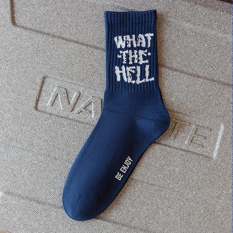 

Мужские осенние новые модные все виды букв впитывающие пот дышащие бесшовные спортивные носки-гольфы 1 pair синий