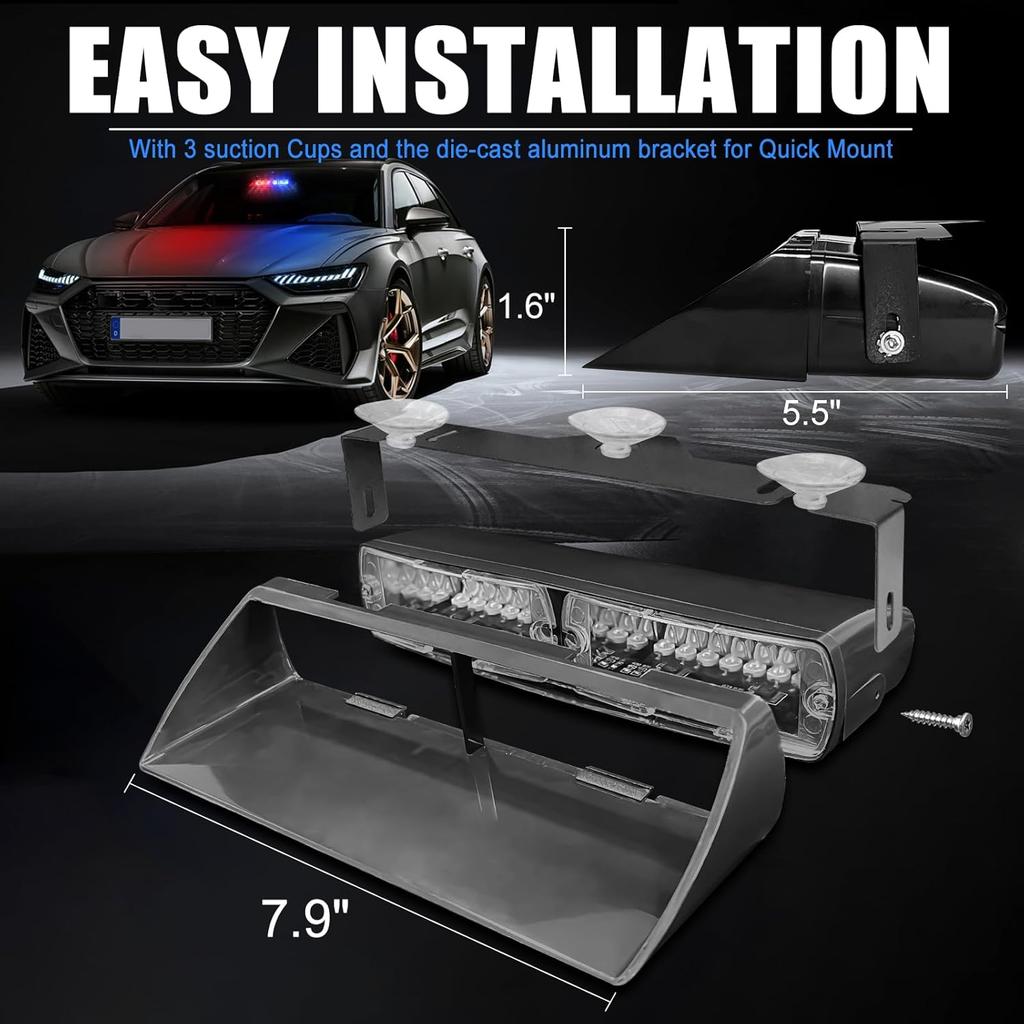 Car 16-Led 18 Flashing Mode Emergency Vehicle Dash Warning Strobe Flash Light Red Blue