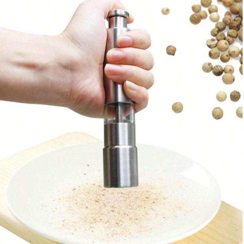 1pc Hand Driven Metal Pepper Grinder/Salt Mill&Muller Portable Thumb Push Aluminium Case Stainless Steel Core
