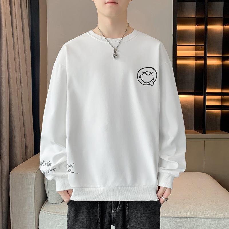 Herren Frühling und Herbst Neues Unterhemd Langarm T-Shirt Rundhalsausschnitt Bedruckt Übergröße Herren Top