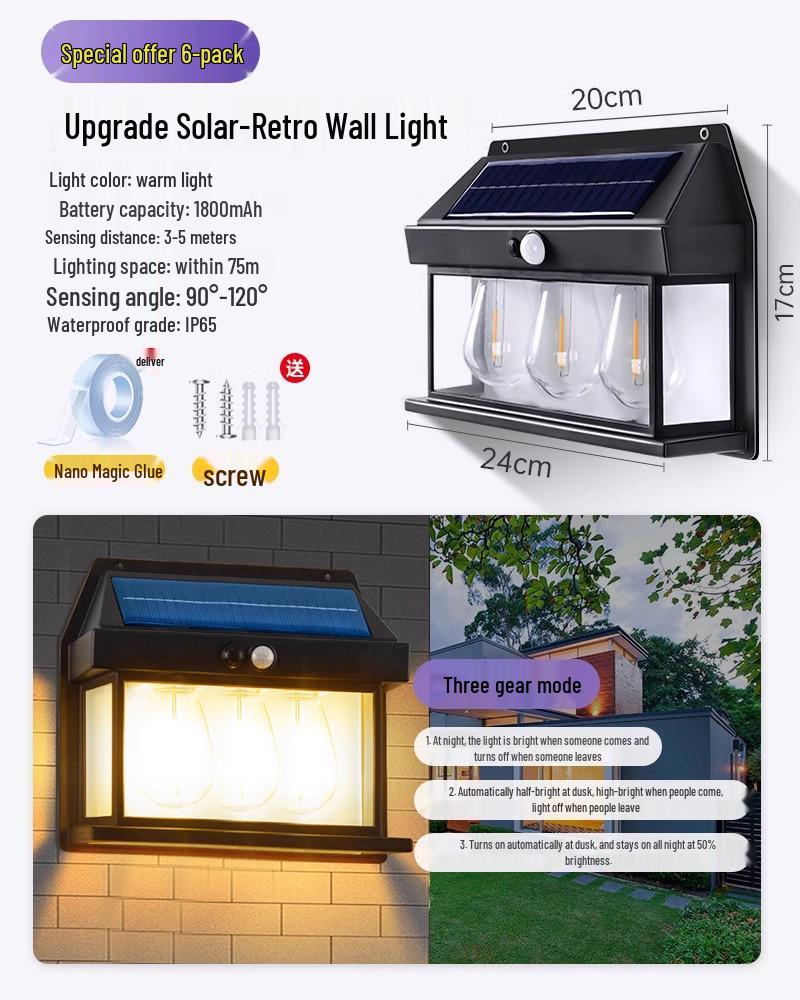 Solar-Außenwandleuchte wasserdicht für Hof, Villeneingang und Gartenpatio