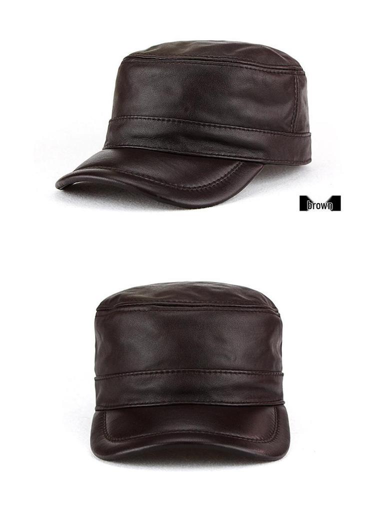 Men's Genuine Leather Flat Cap - Autumn/Winter Baseball Style for Middle-aged & Elderly