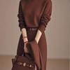 2025 Coffee Turtleneck Knit Dress: Mid-Length, Elegant Autumn/Winter Fashion.