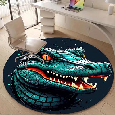 1PC Crocodile Artwork Office Round Area Rug, Indoor Mat Suitable ForOffice, Under Office Chairs Bedroom Living Room Home Decor, Room Deco, F032