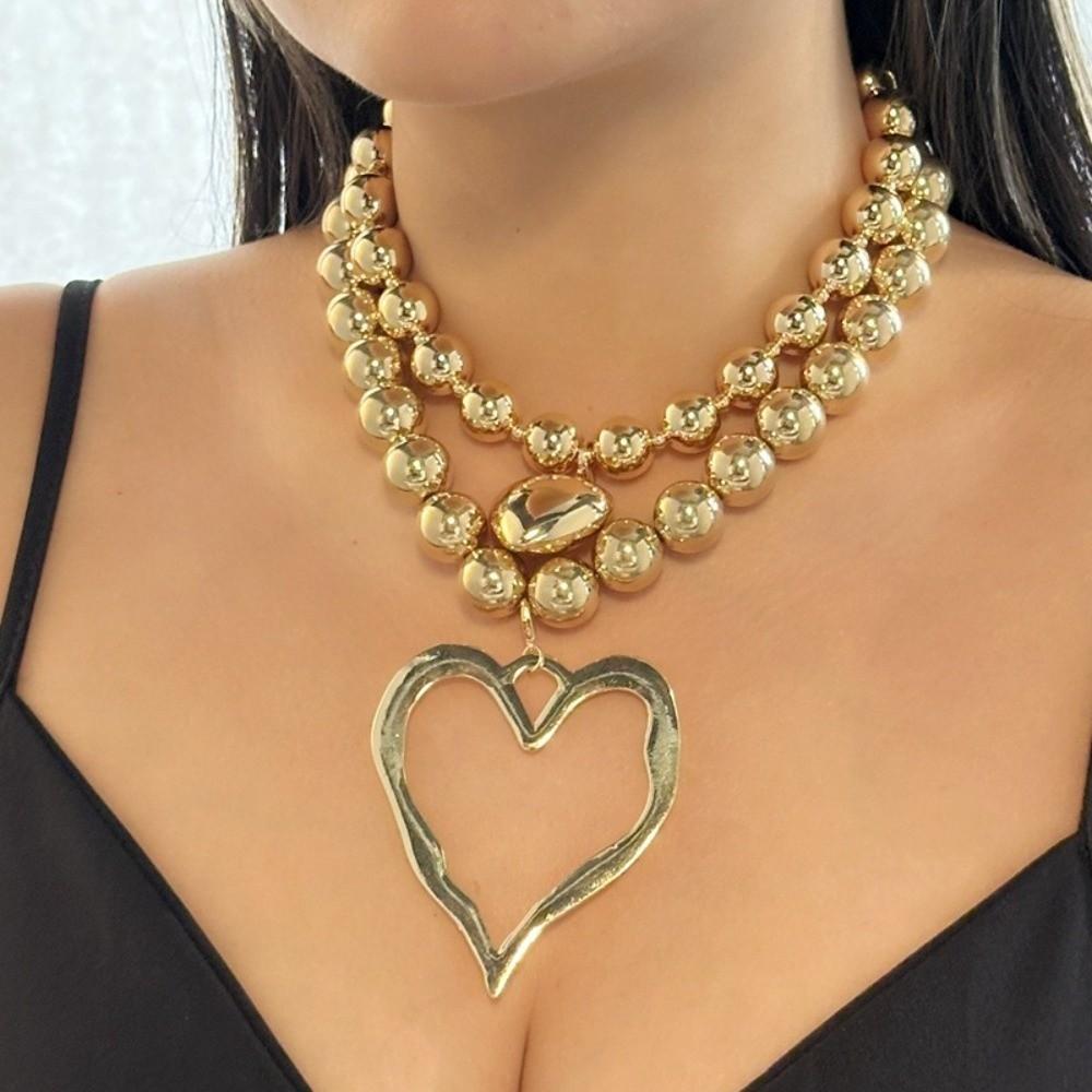 Hollow Heart Big Heart Pendant Necklace Exaggerated Double-layer Choker Chain Jewelry Festival