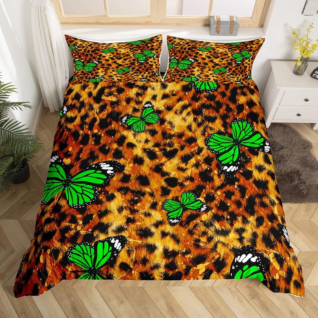 Gepardmønster King Queen Sengetøy Sett Sommerfugl Dynetrekk Dyrepels Dynetrekk Jungel Dyreliv Hud Polyester Dynetrekk