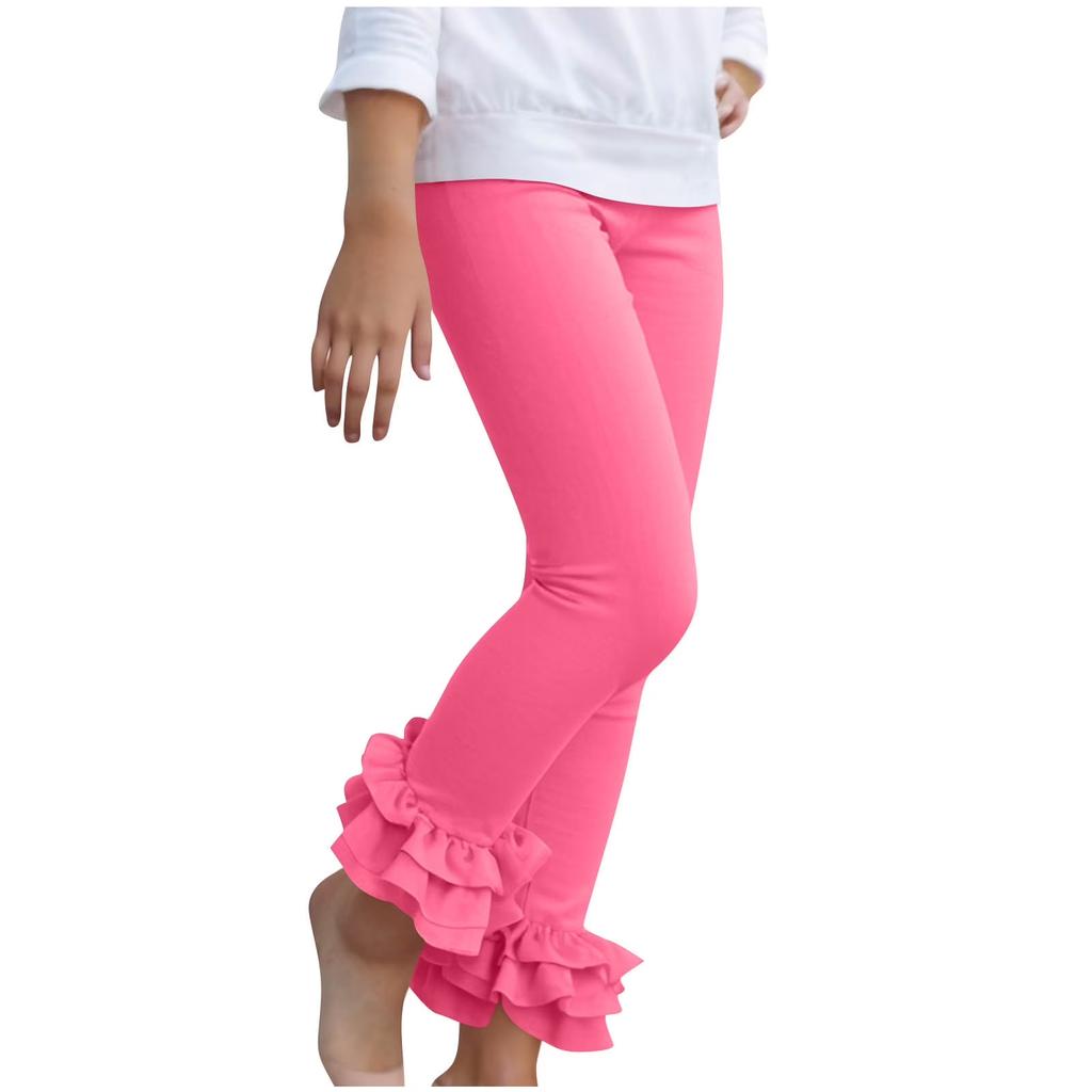 Kindermode Einfarbig Spitzenbesatz -Farbig Lässig Vielseitig Süß- Outfit Leggings
