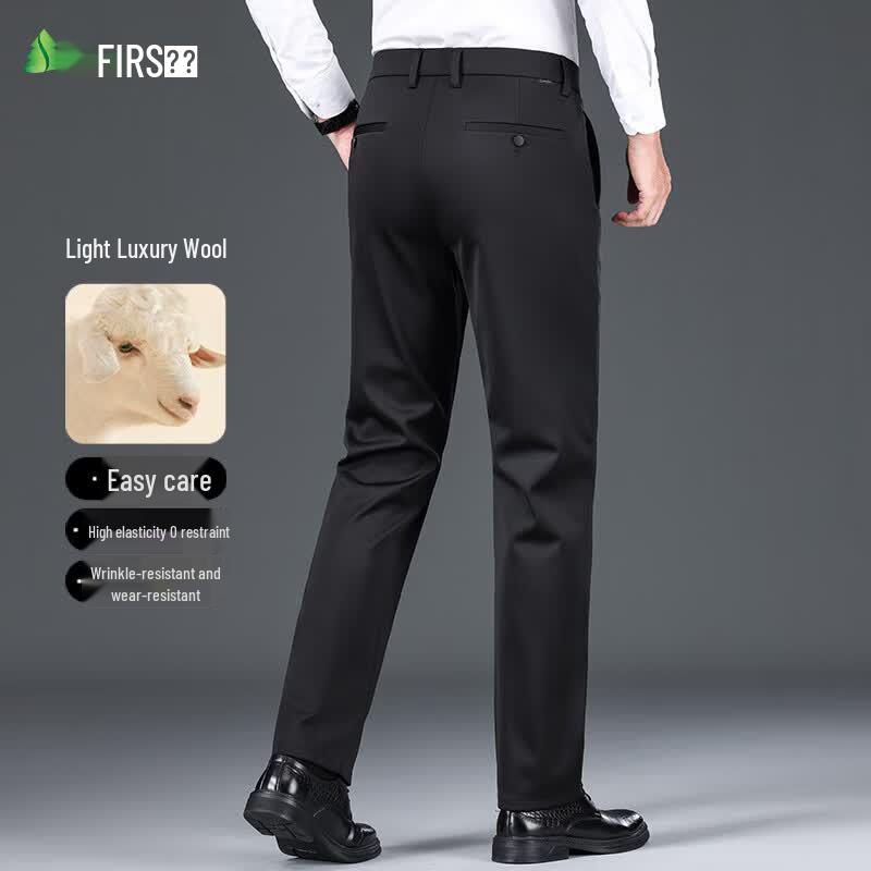 Men's Wool Blend Straight-Leg Casual Pants