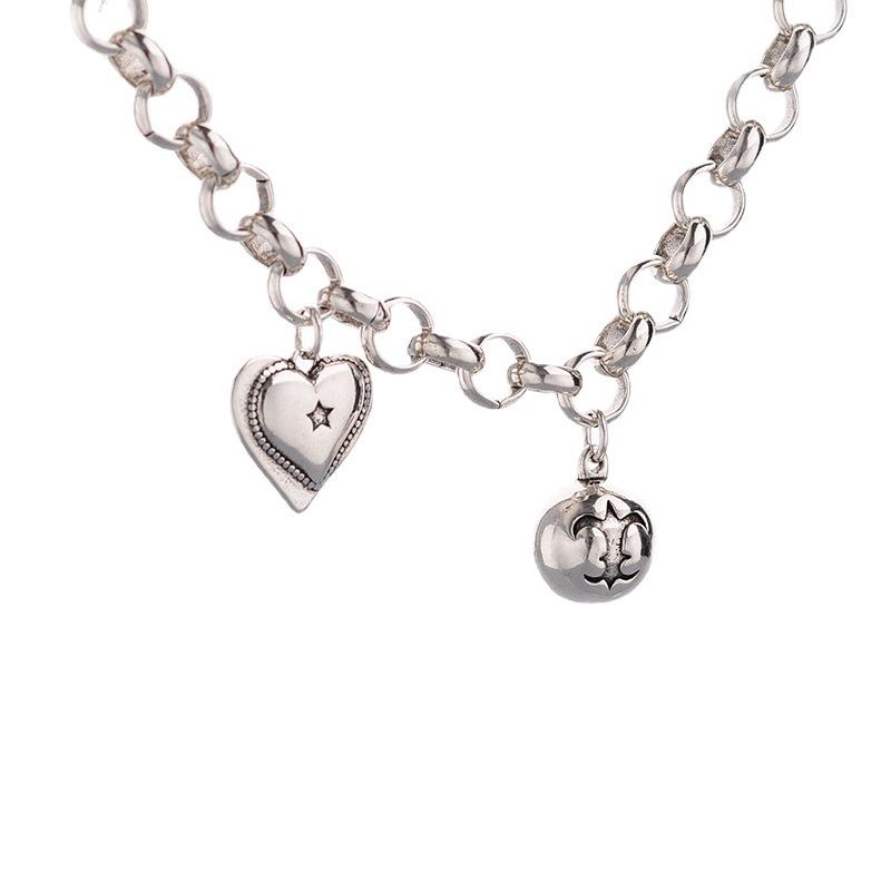 BFCLUB Silver Color Hiphop Thick Heart Ball Bracelet for Women Men Vintage Handmade Hasp Bracelet Birthday Gift S-B451