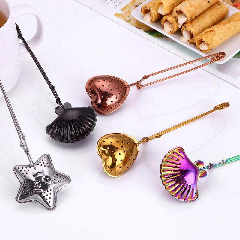 Stainless Steel Star Shell Heart Shape Tea Infuser Loose Leaf Tea Locking Teaspoon Mesh Filter Tea Strainer Kirchen Tool Set