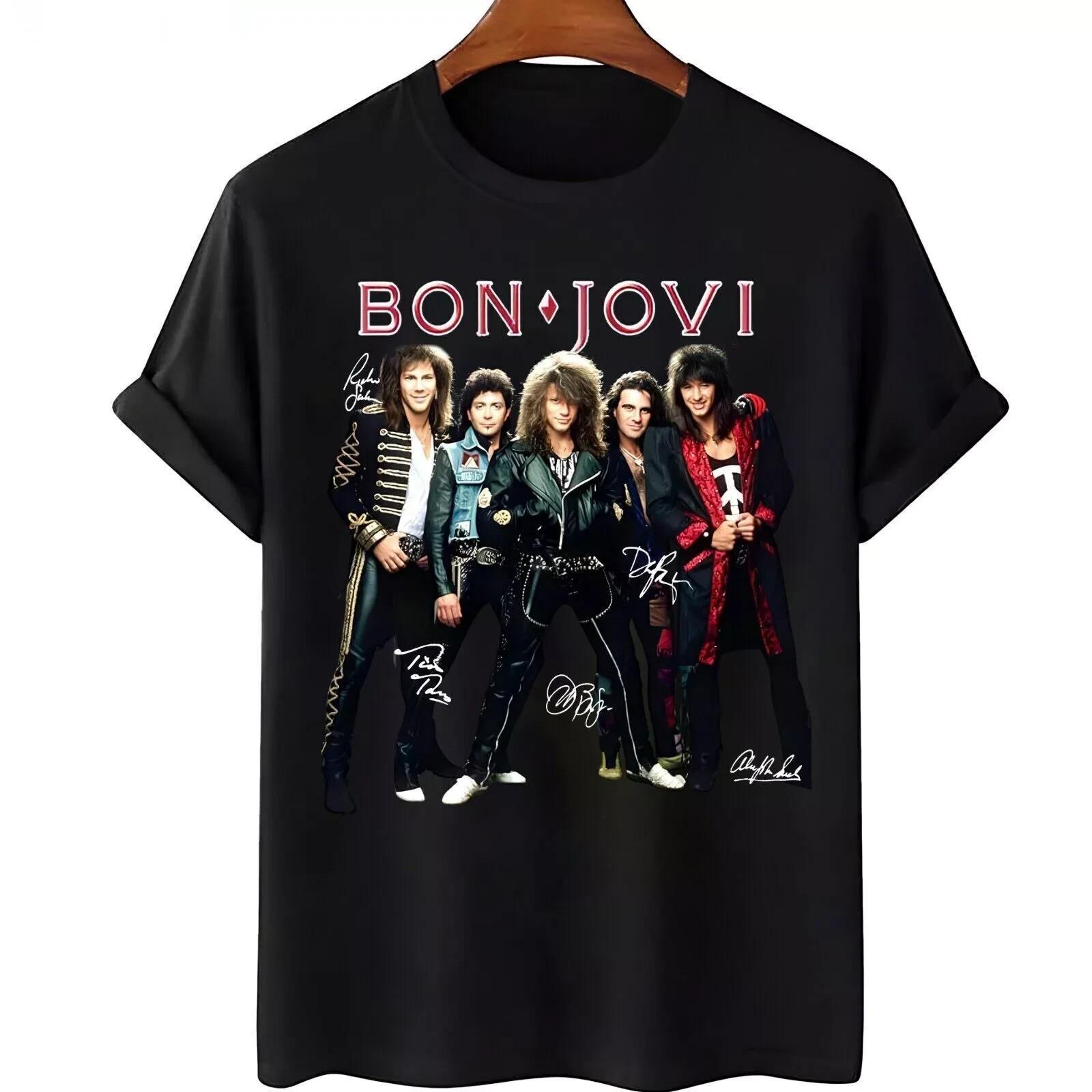 Bon Jovi Band Signature Members Black Cotton T Shirt Full Size S-5XL XXXXL