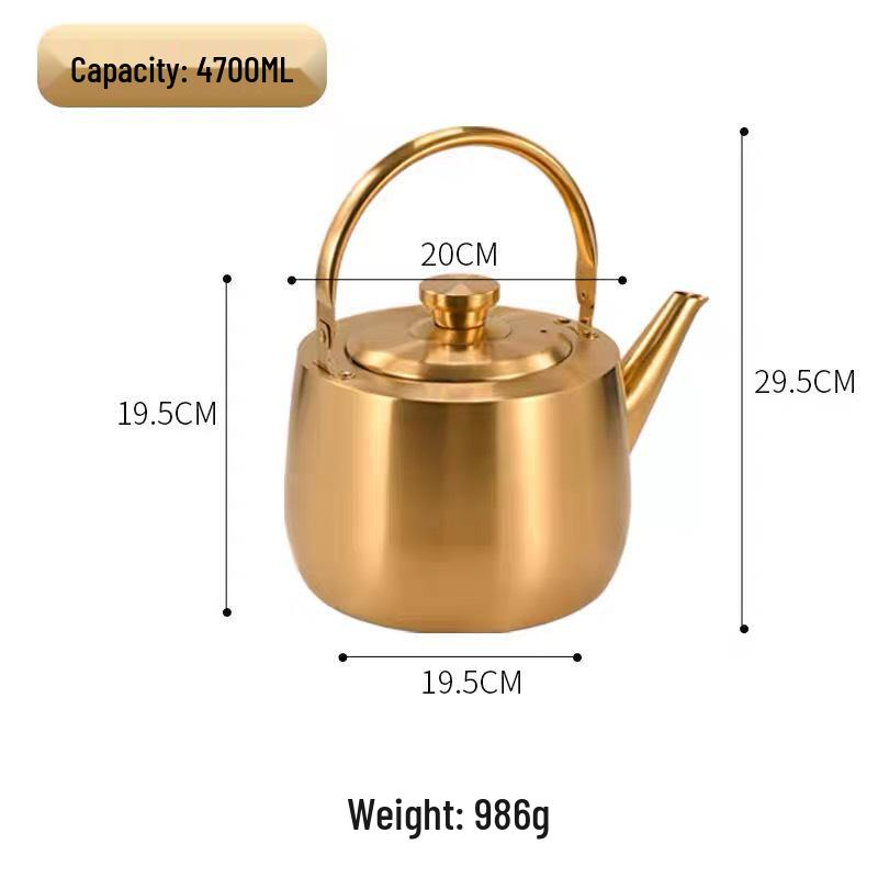 Golden 304 Stainless Steel Soup Pot and Tea Kettle for Hot Pot Restaurants, Large Capacity Commercial Use.