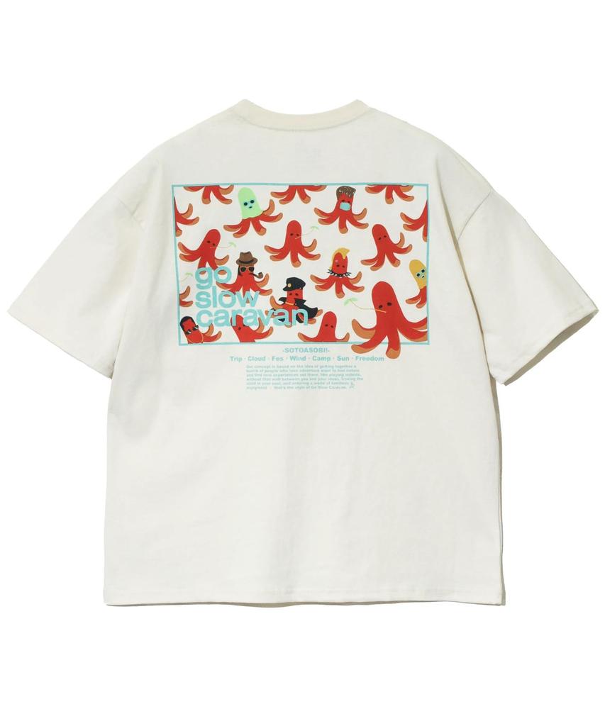 [go Slow Caravan] 341915A USA/C Square Logo Back Print Relaxed T-Shirt, Ivory, Size L