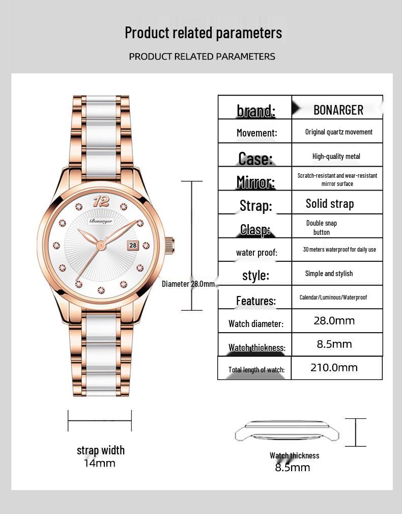 Trendy Women's Waterproof Ceramic Watch - Simple and Fashionable Design