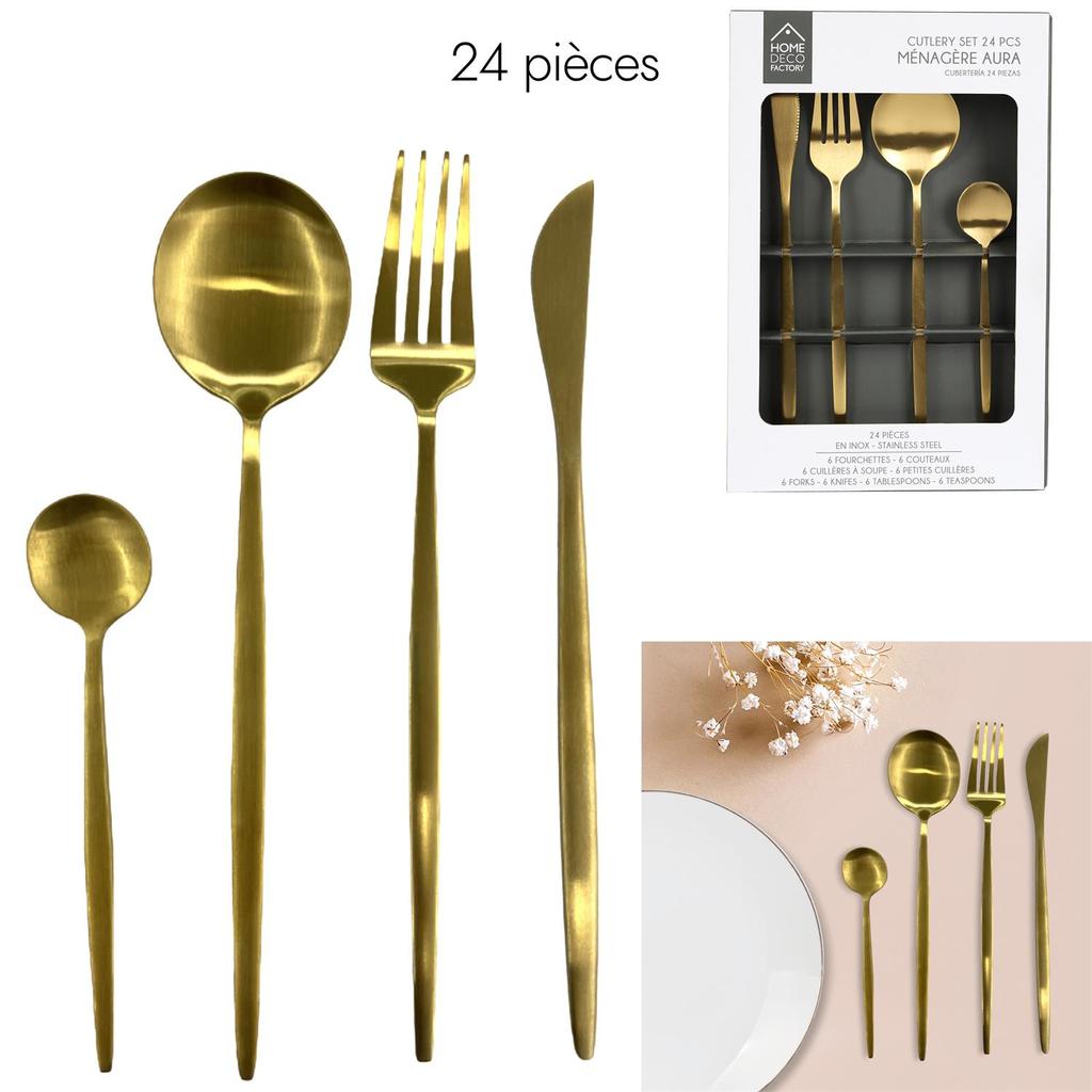 Gilded Gold Cutlery Set, 24 Pieces, For 6 People