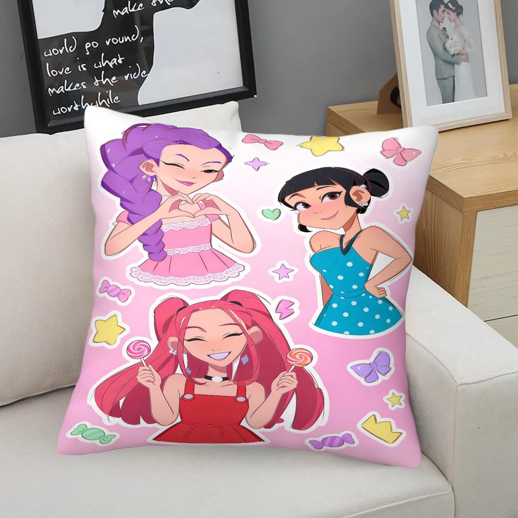 Kpop Style Throw Pillow Decorative Cushion Cute Chibi Anime Girl Pajama Snack Print Polyester Pillow For Sofa Bedroom Fans Home Decor