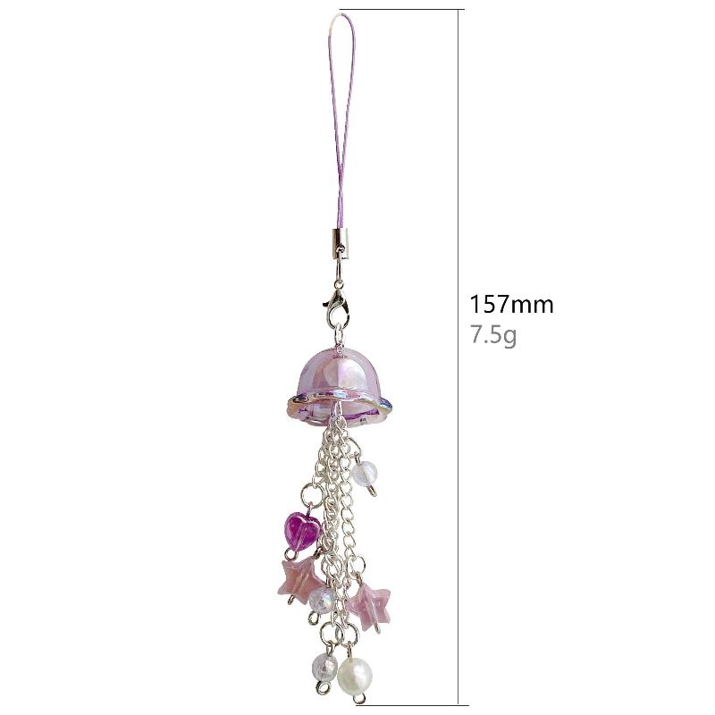Cute Jellyfish Wind Chime Pendant Keychain Mobile Phone Lanyard Bag Key Ring Decorative Accessories For Girls Christmas Gift