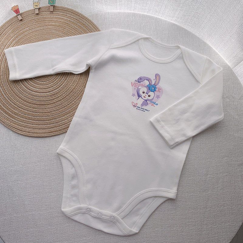 Baby Spring and Autumn Long-Sleeve Triangle Romper, Purple Rabbit Design, Pure Cotton Onesie, Stylish Newborn Baby Jumpsuit Long Sleeve White Rabbit 66