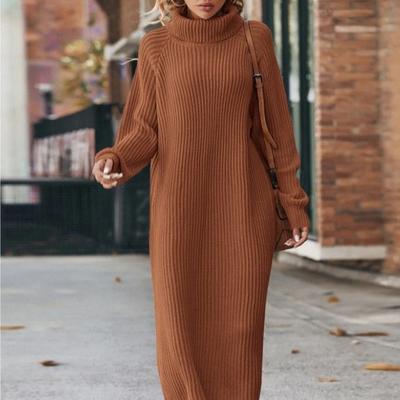 Saisonaler Mantel Pullover Rock Über dem Knie Locker Lässig Kragen Strickkleid Urlaubs kleid