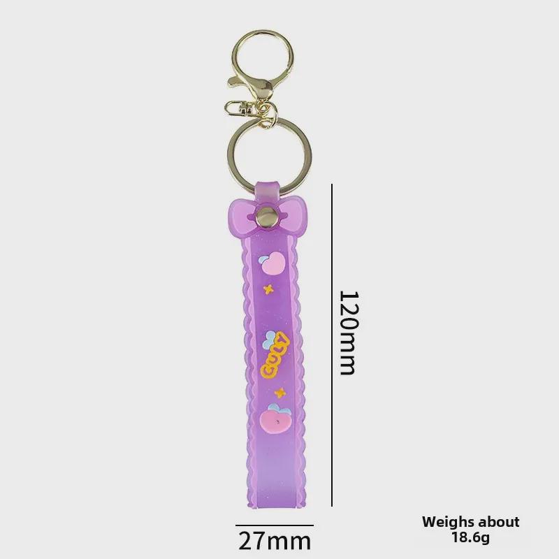Silicone Glitter Bow Keychain with Leather Strap - Cartoon Style Gift Accessory
