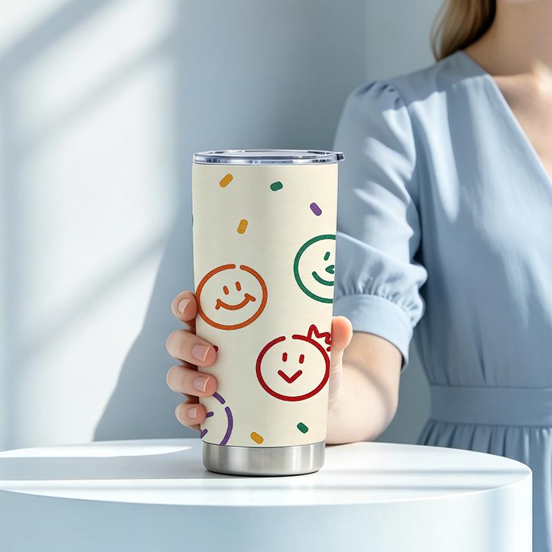 591ml Car Tumbler(1 Random Straw Included)Vintage Colorful Dot Face MotifOutdoor Portable Cup Creative Gift Cup Commuter Cup 591ml Car Tumbler