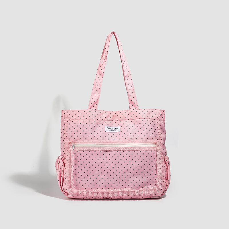 

2025 новая двухмерная дофаминовая сумка в горошек из кружева, сумка-боль, большая вместимость, нишевая портативная сумка через плечо, дикая сумка для малыша розовый