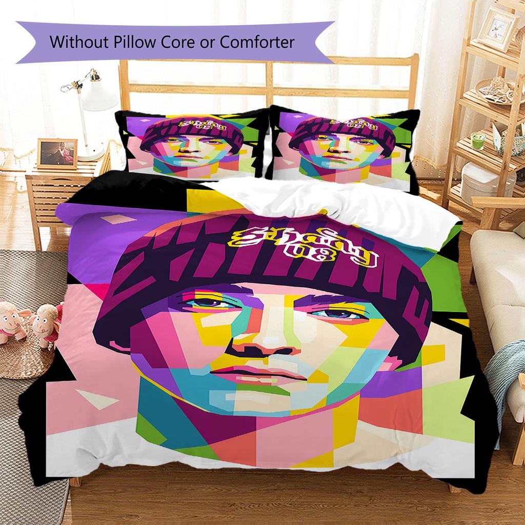 Eminem Pattern Bedding,Quilt Set Quilt Cover Pillowcase Home Birthday Gift(1 * Duvet Cover + 2 * Pillowcase, Without Core)