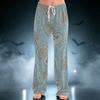 Women's Casual Pants with Drawstring Wide Leg Halloween Print for Holiday Relaxation