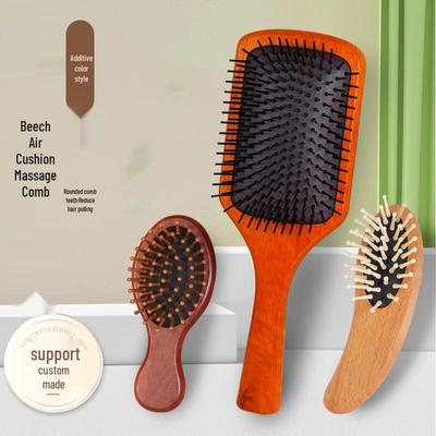 Beech Wood Cushion Massage Comb with High-Resilience Airbag for Hair Sectioning and Cleaning