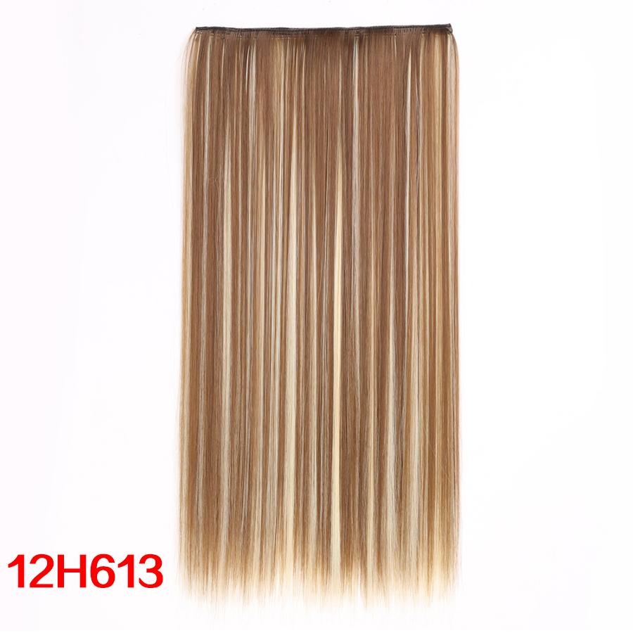 Leeons 5 Clips In Hair Extensions Synthetic Straight Heat-Resisting Fiber Clip On 24 Inch Blonde Brown Fashion Color For Women