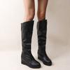 Fashion Black Elegant Heeled Round Toe Long Boots for Women 2025 New Rock Fashion Boot Waterproof Chic Goth Knee High Shaft Shoes Woman