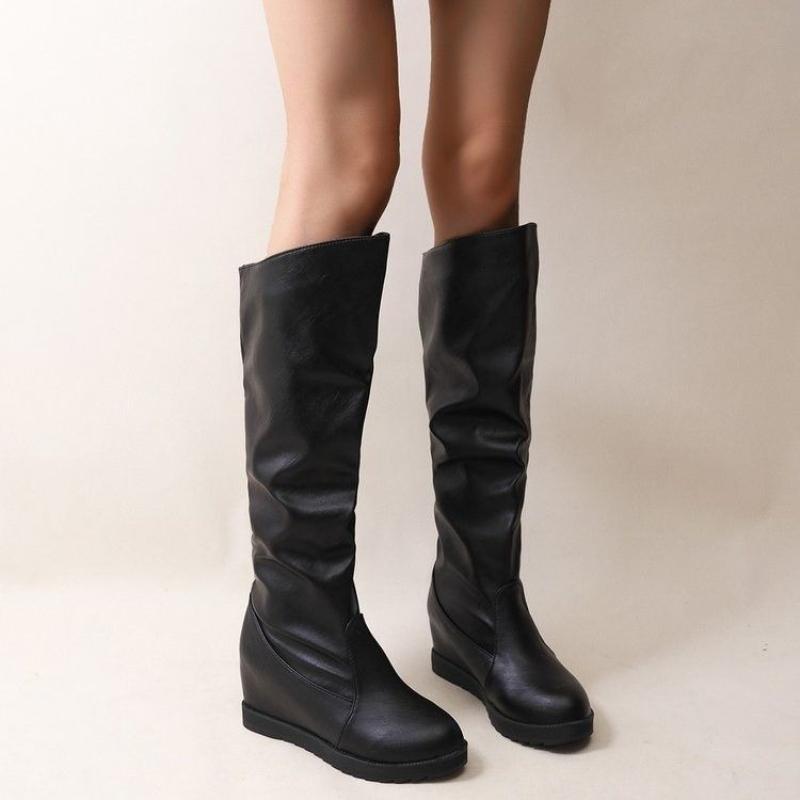 Fashion Black Elegant Heeled Round Toe Long Boots for Women 2025 New Rock Fashion Boot Waterproof Chic Goth Knee High Shaft Shoes Woman
