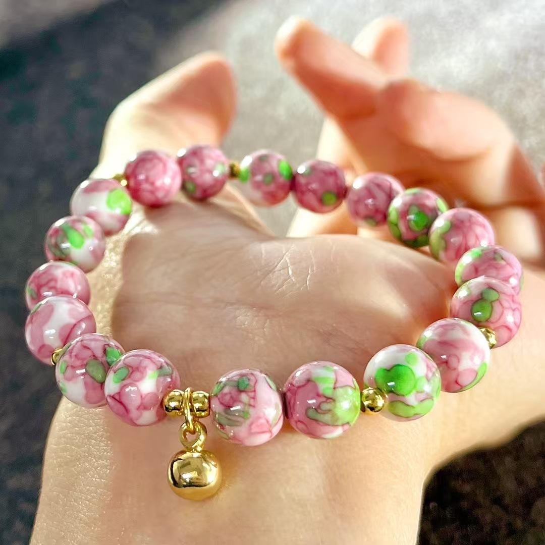 Retro Atmosphere Design Pink And Green Contrasting Color Ceramic Bracelet Bracelet