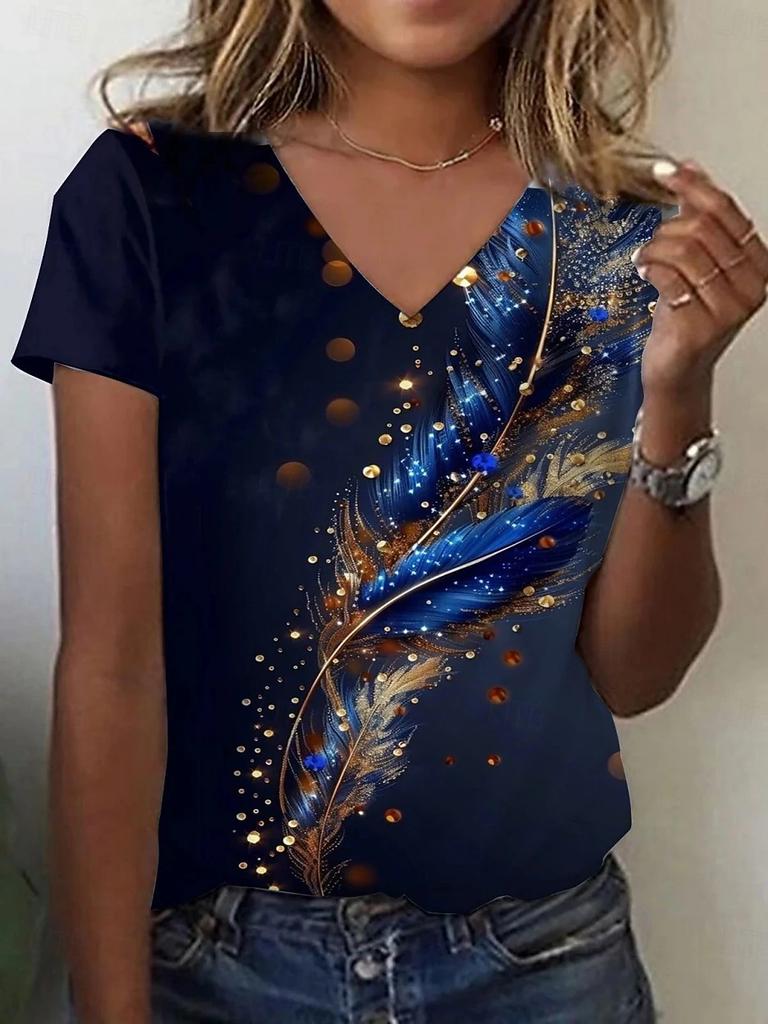 3D Butterfly Printed Short Sleeve T-shirt Korean Style Women's Clothes 2024 V-neck Short Sleeves Tees Shirt Loose Casual Blouses