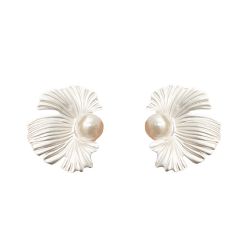 Solid Color Pearl Ear Studs Elegant Flower Earrings Jewelry Fashion Ginkgo Leaf Earrings  Gift