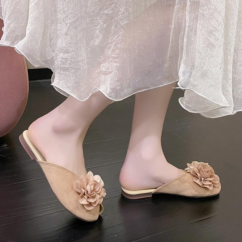 2024  Women's Shoes Closed Toe Women's Slippers Autumn Soft-soled Flower Mixed Color Flat-soled Casual and Comfortable Slippers