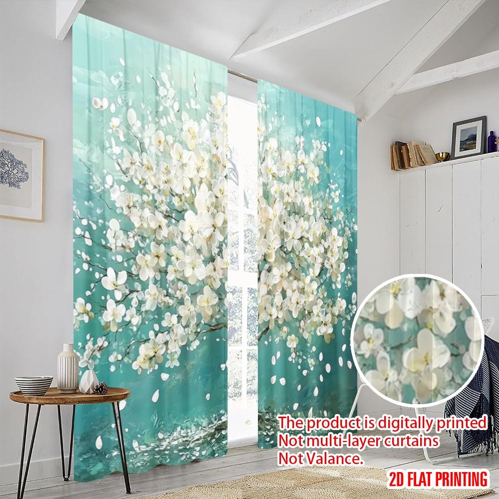 2pcs,2D plane printing Light Filtering Curtains Blossom Symphony(1) Versatile Durable Polyester (without rod) Holiday Ldeal for