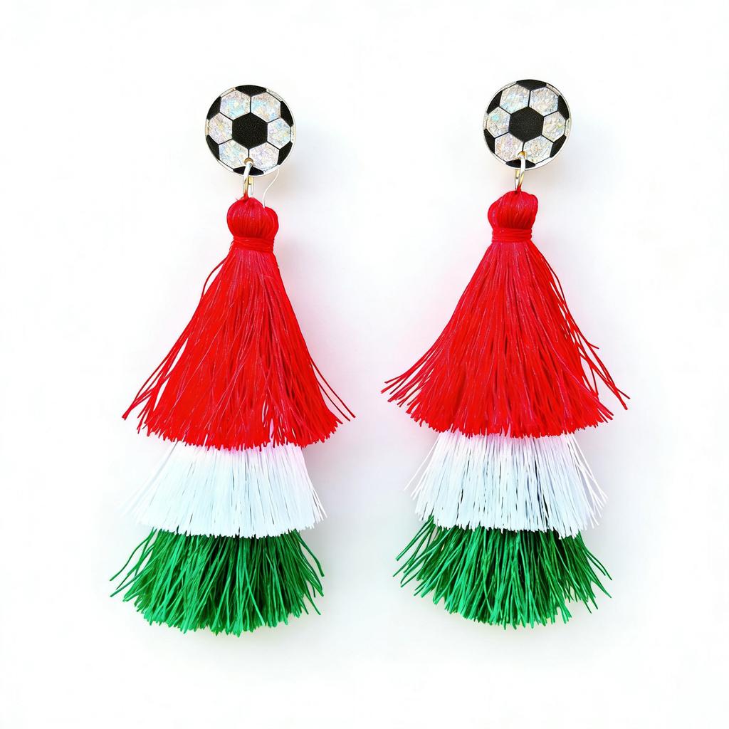 US Mexico Canada World Cup Long Tassel Earrings Creative Flag Color Sports Accessories Cheer Game Earrings less