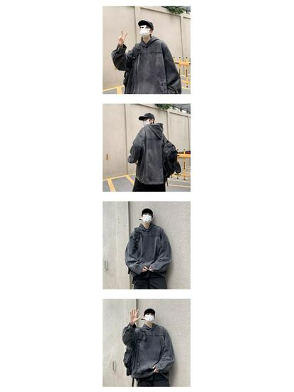 Retro American Washed Denim Hooded Jacket for Couples - Trendy, Loose-Fit Unisex Design