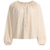 Shop   Women Cotton Round Semi Crop Flare Banding Blouse Beige Ean Wbl 1318