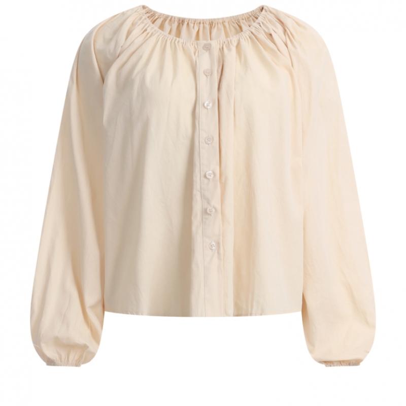 Shop Women Cotton Round Semi Crop Flare Banding Blouse Beige Ean Wbl 1318