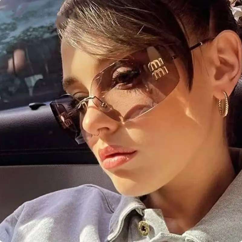 Light Luxury Frameless Curved Metal Sunglasses with Personalized Y2k Millennium Hot Girl Style, Popular Street Photography Trend Sunglasses