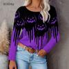 Horror Pumpkin Halloween Women Fashion T-shirts Long Sleeve 3d Print Tie-dye Street Hip Hop Ladies Tees 6XL Big Size Casual Tops