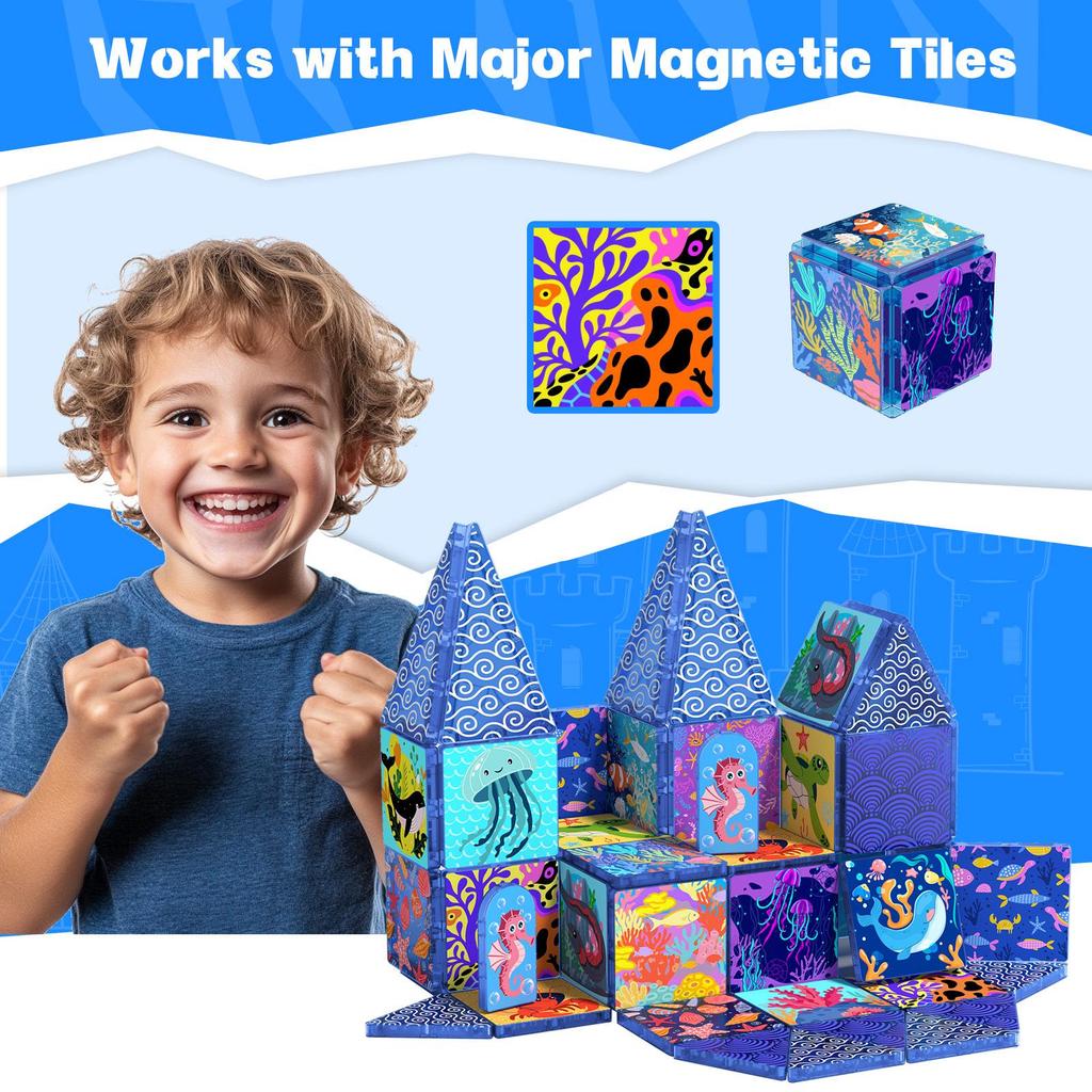 Ocean World Magnetic Tiles Set - Colorful STEM Educational Toy