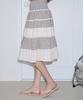 Sinun Smocking Color Block Flare Skirt (Beige)