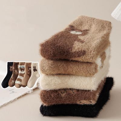 Damen Socken, Cartoon Niedlicher Kleiner Bär Wadenlange Socken, Verdickt für Herbst und Winter, Warme Woll-Slouch-Socken, Socken im neuen Stil